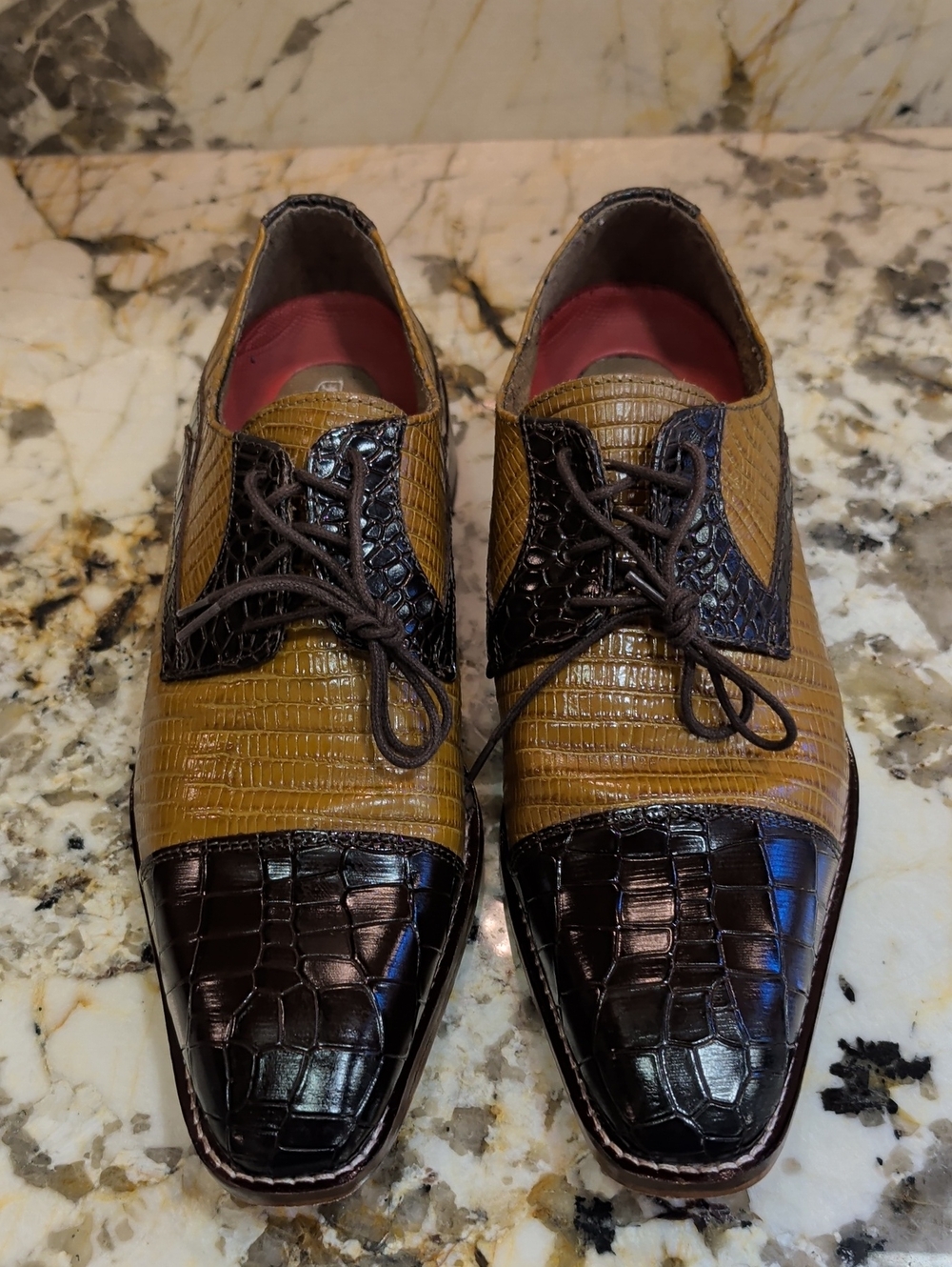 Men's Stacy Adams Red Zone Collection Oxford Lace Up Croc Pattern 10M Two Tone